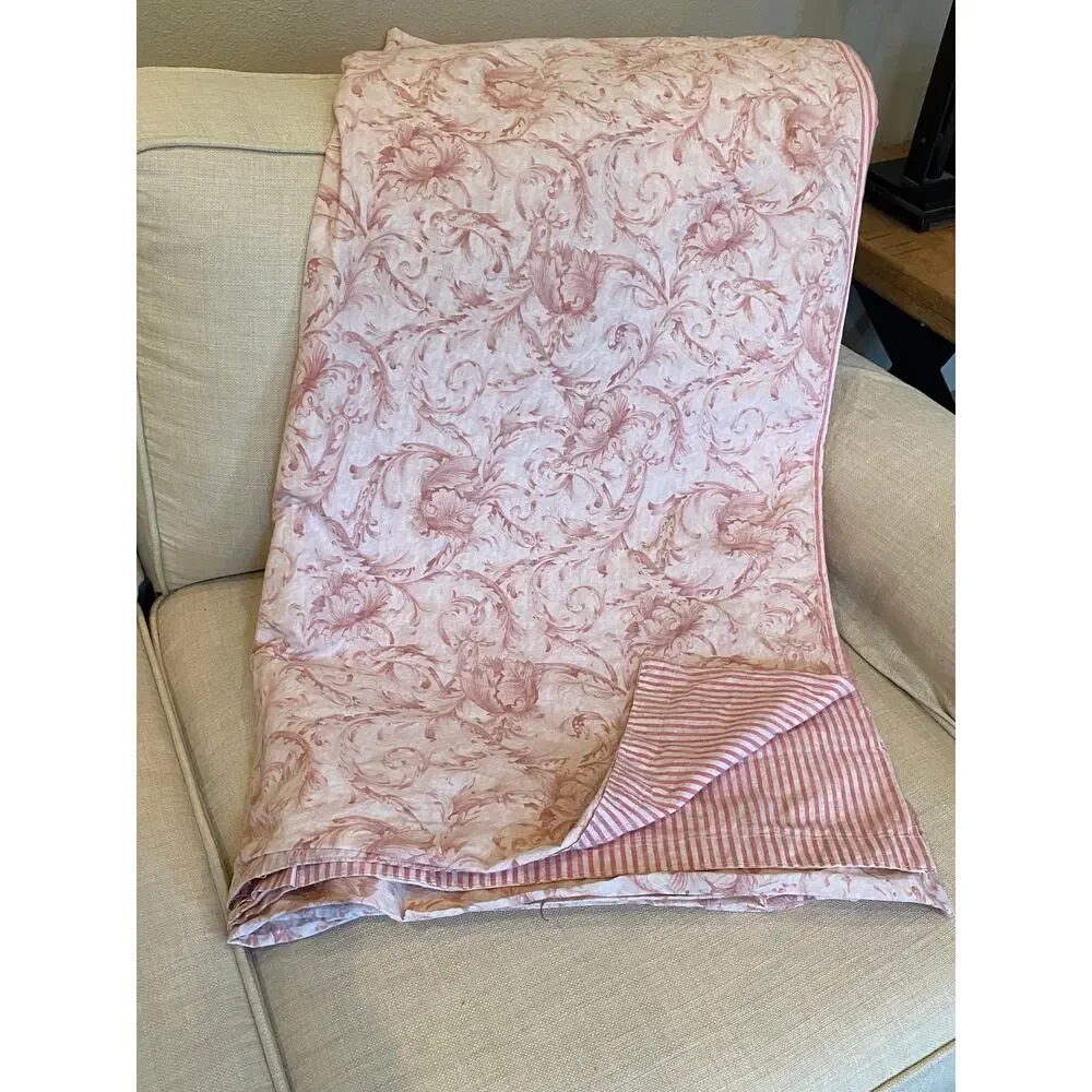 Nancy Koltes Queen Duvet Cover, Pink Toile/Stripe 100% Cotton Made in Italy